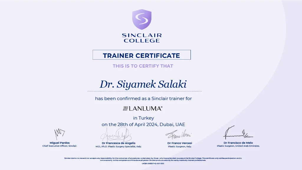 Sinclair LANLUMA eğitmen sertifikası – Uzm. Dr. Siyamek Saleki